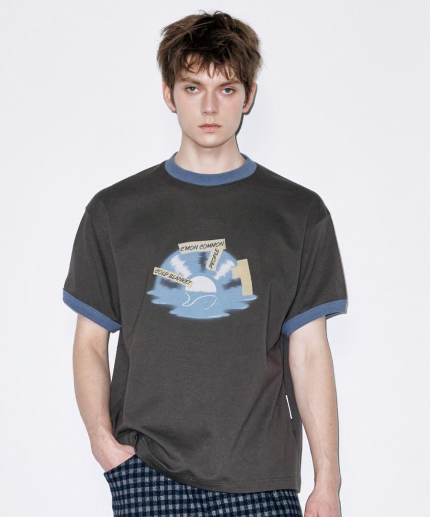 Koldeubeullaengkis Melting Lp Ringer Oversized Short Sleeve T-Shirt Charcoal