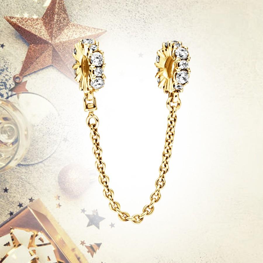 Sparkling Safety Chain Collection Charm Bead Charms Triple Clear Stone Safety Chain Safety Chain Clip Compatible With Authentic Bracelets Do It Yourse