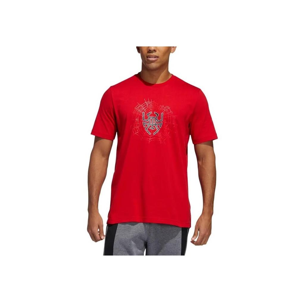 Adidas Logo Print Round Neck Pullover Short Sleeve T-Shirt Men T-Shirts Red GE4111