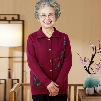 Autumn Coat and Mom's Knitted Sweater Cardigan Old People's Spring and Autumn Women's Loose Thin Old Lady's Clothes