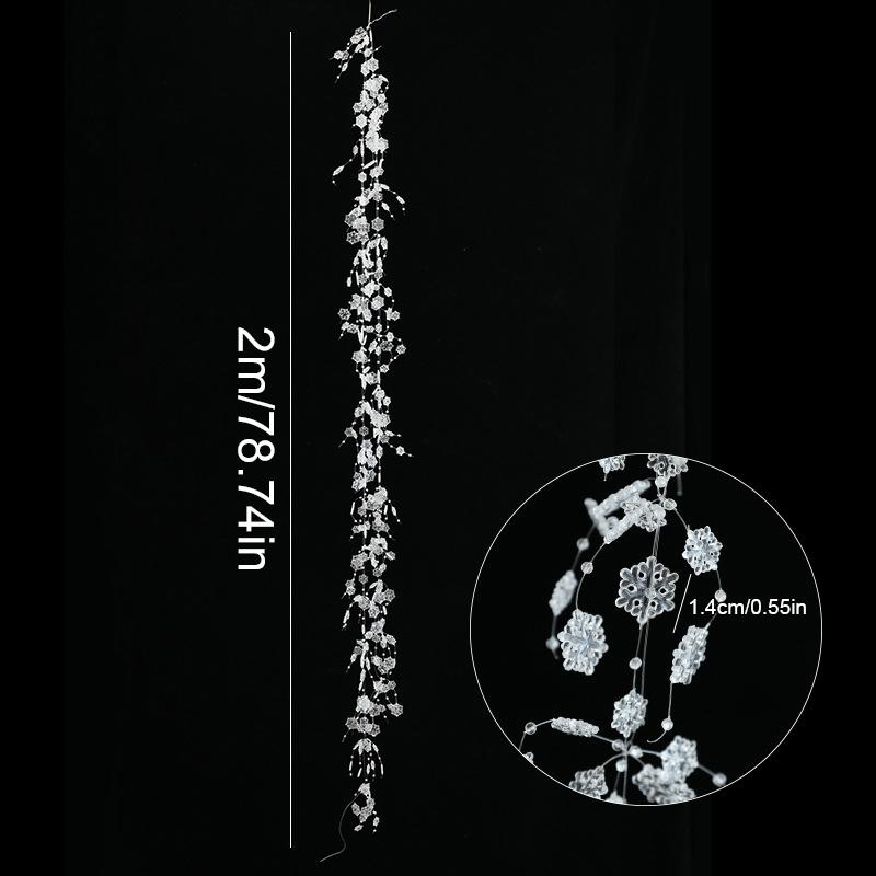 2M Festive Vine Wreath Decor Plastic Bead String Frosted Icicle Ornament Strand Christmas Ice Crystal Bead String Pendant