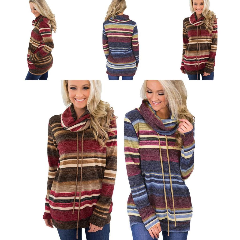 Hoodie Womens Blouse Sweatshirt Long Sleeve Jumper Pullover Striped Shirt Top