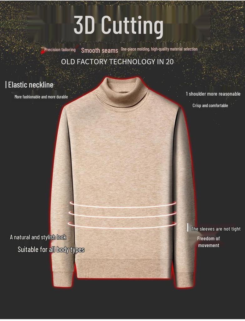 Men's Winter Warm Velvet High Neck Sweater - Solid Color Knit Pullover
