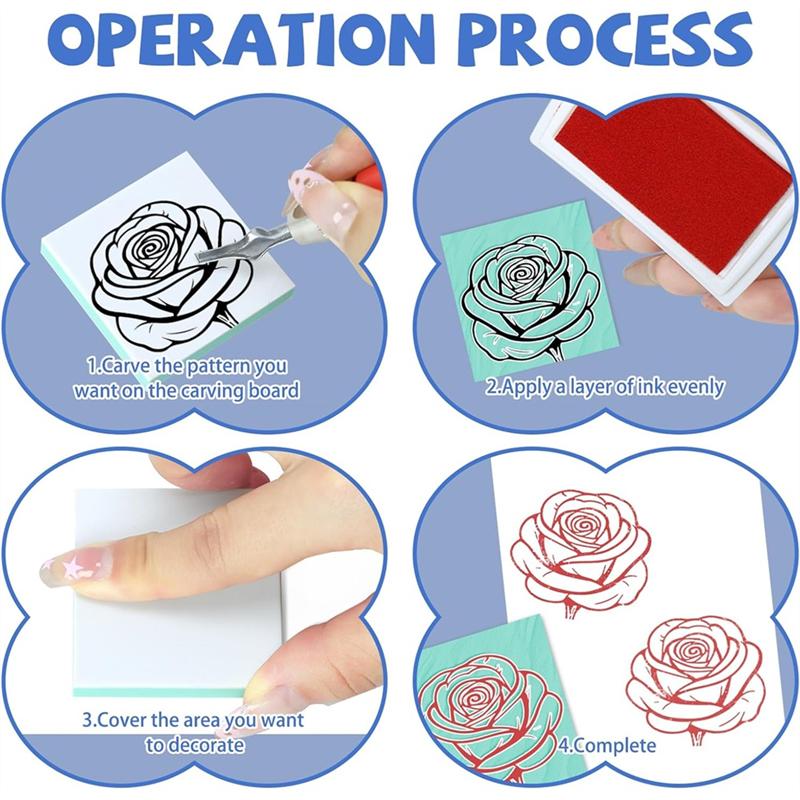 2025 Trend Für Anfänger Stempelherstellung Set 6 Stück 5x5 cm Gummi Schnitzblöcke, Linoleumblockstempel Für DIY