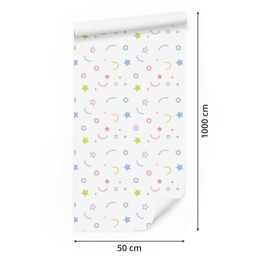 Wallpaper Colorful Pattern and Stars for Living Room and Bedroom 50x1000