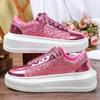 Damen Plateauschuhe Mode Pailletten klobige Schuhe PU-Leder Freizeit-Sneaker runde Zehenpartie Laufschuhe Tägliche vielseitige Schuhe