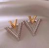 Elegant V-Shaped Diamond Stud Earrings: Luxe Autumn/Winter Design, Versatile Two-Wear, Exquisite Jewelry for Women