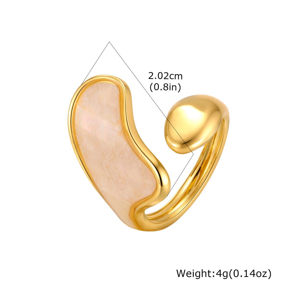 Abalone Shell Ring Natural Mother of Pearl Gold Plated Adjustable Open Irregular Geometric French Vintage Summer Beach Jewelry