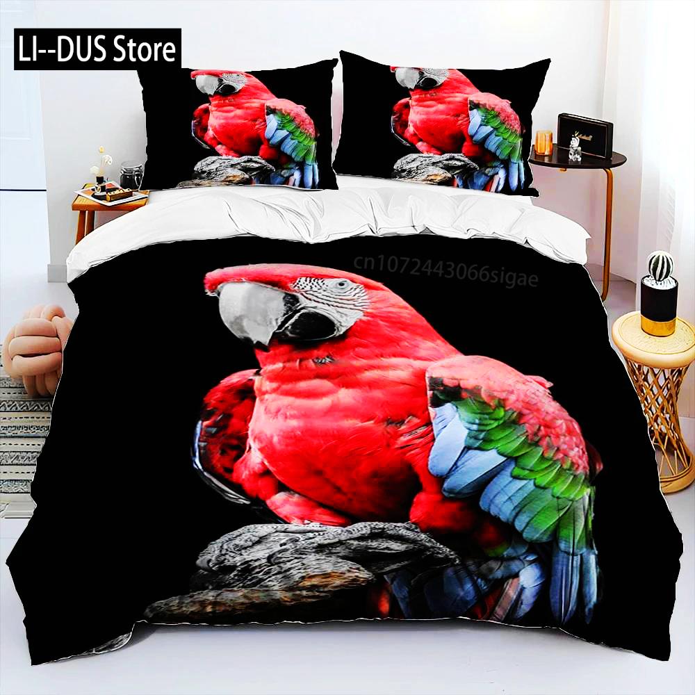 Colorful Parrot Macaws Birds Comforter Bedding SetDuvet Cover Bed Set Quilt Cover PillowcaseKing Queen Size Bedding Set Adult