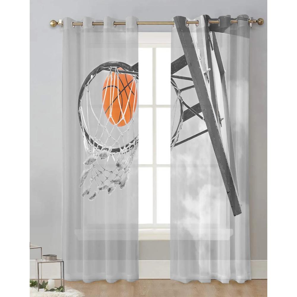 Basketball Sport Shooting Grey Sheer Drapes for Living Room Decoration Window Curtains Kitchen Curtains