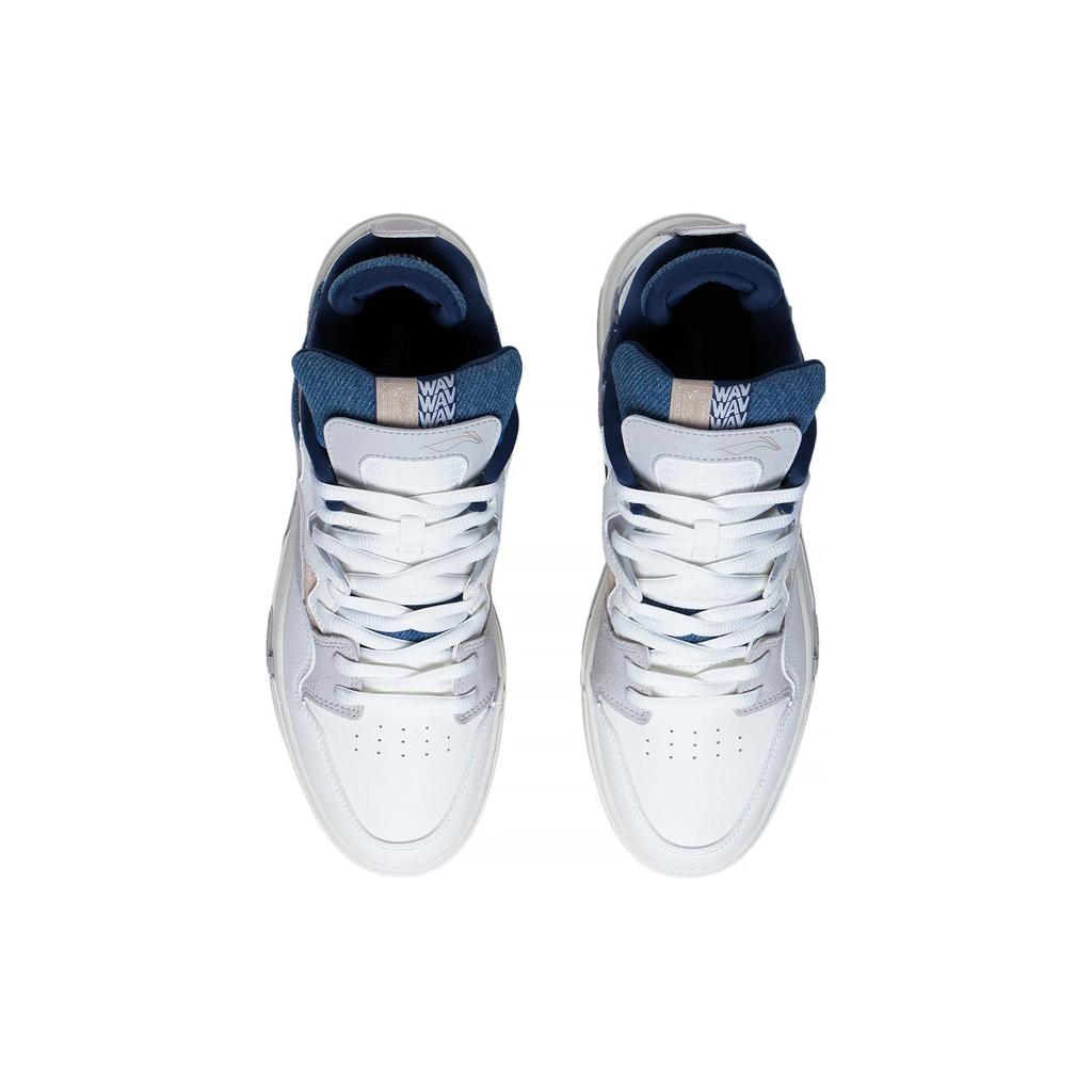 Li Ning Wave PRO Synthetic Leather Slip Resistant Abrasion Resistant Low Top Skateboard Shoes Men's White Gray Blue AECT009-3