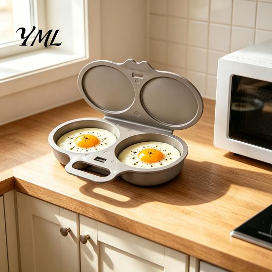 Quick Morning Meal Prep Dual Cavity Microwave Egg Poacher with Lid And Handle, Food Grade Plastic Easy Breakfast Tool Steamer, Oil-free Cooking