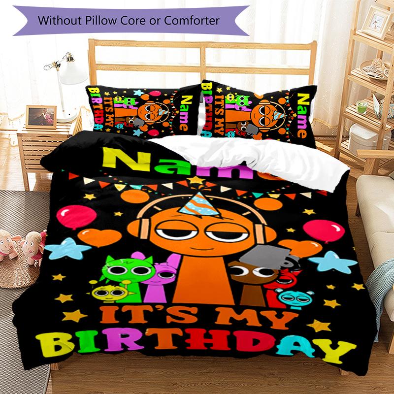 3pcs Custom Name Sprunki Themed Bedding Set Duvet Cover Closure Includes 1 Duvet Cover & 2 Pillowcases for All Seasons Bedroom Decor