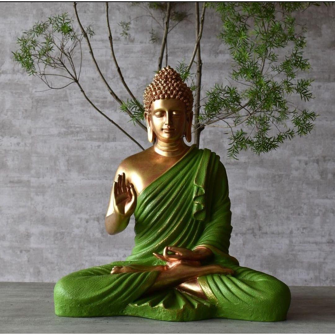 

Статуя сидящего Будды для декора дома и офиса, мраморная крошка идол статуя из смолы 15 дюймов зелёный