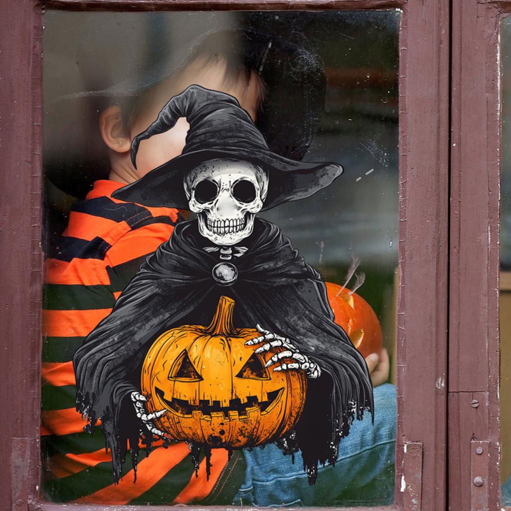 Halloween New Horror Pumpkin Black Skeleton Sticker Bedroom Living Room Background Holiday Decoration Wall Sticker
