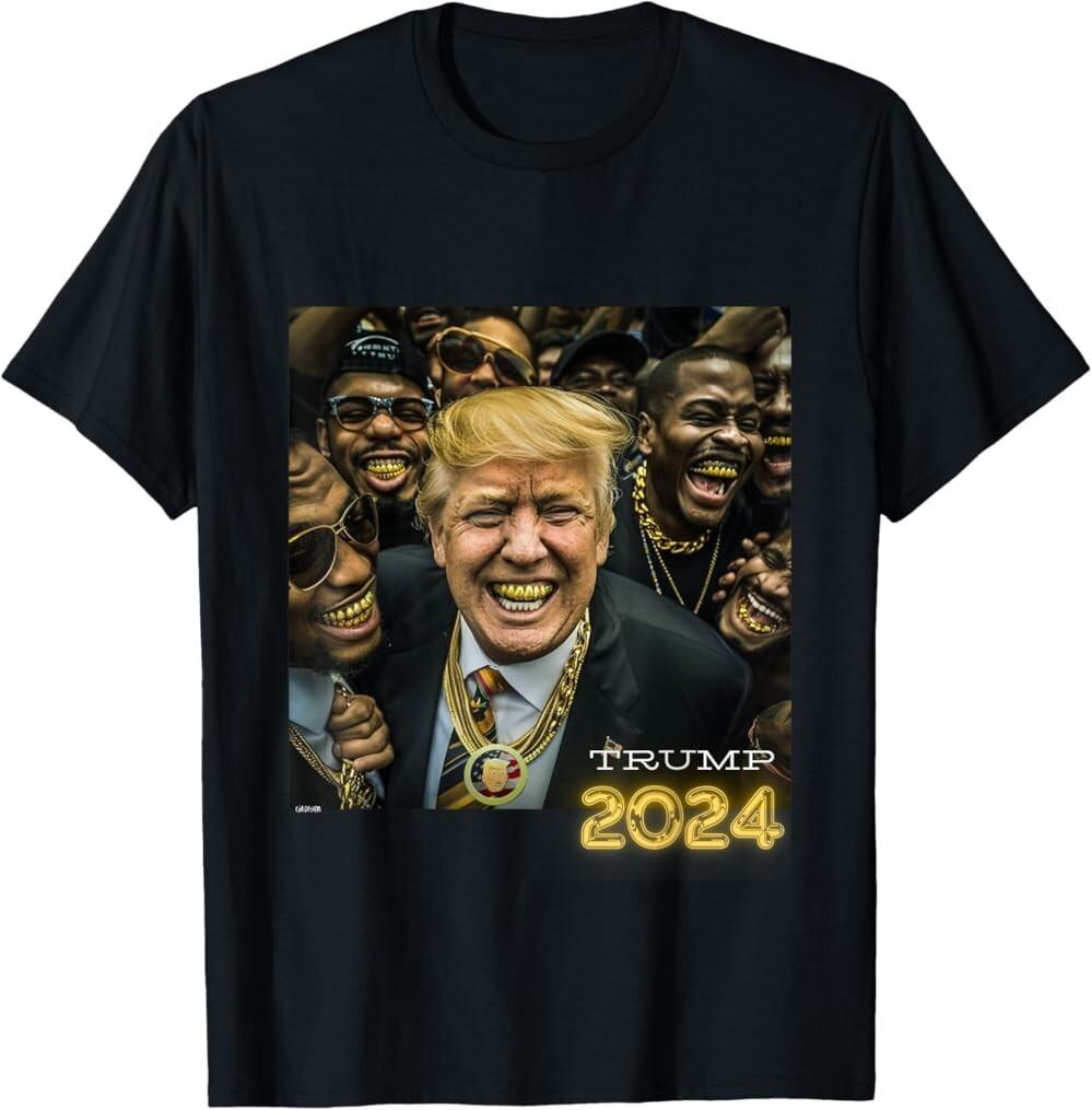 Trump 2024 Election Gold Teeth MAGA Hood Gangsta T-Shirt Unisex Tee Unisex T-Shirt L