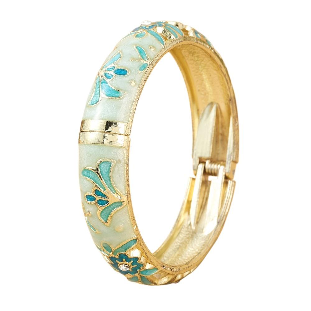 Blumiges Vintage Cloisonné Armreif Emaille Damen Handarmband Buntes Blumenarmband Damen