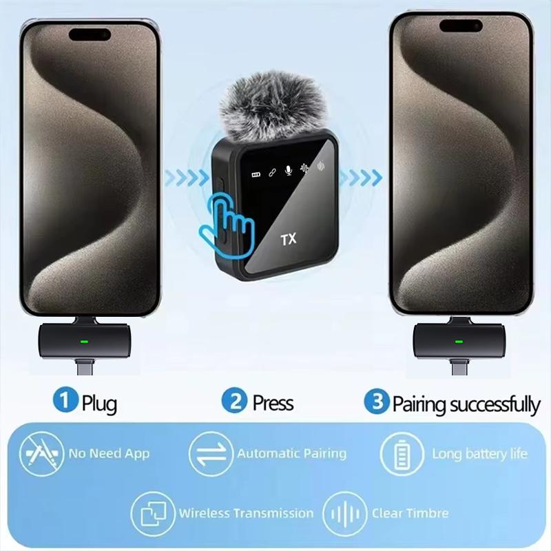 Mini Wireless Microphone for IPhone Android Cameras Wireless Microphone for Interviews Vlog Noise Cancelling Lavalier Microphone