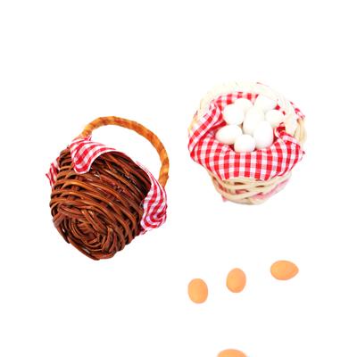 1Set 1:12 Dollhouse Miniature Egg Basket Red Plaid Duck Egg Frame Kitchen Food Model Pretend Play Toy Dollhouse Accessories