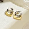 Unique Design Gold Silver Mix Color Geometric Clip Earring Cuff  Stainless Steel Square Round No Piercing Earring Jewelry Gift