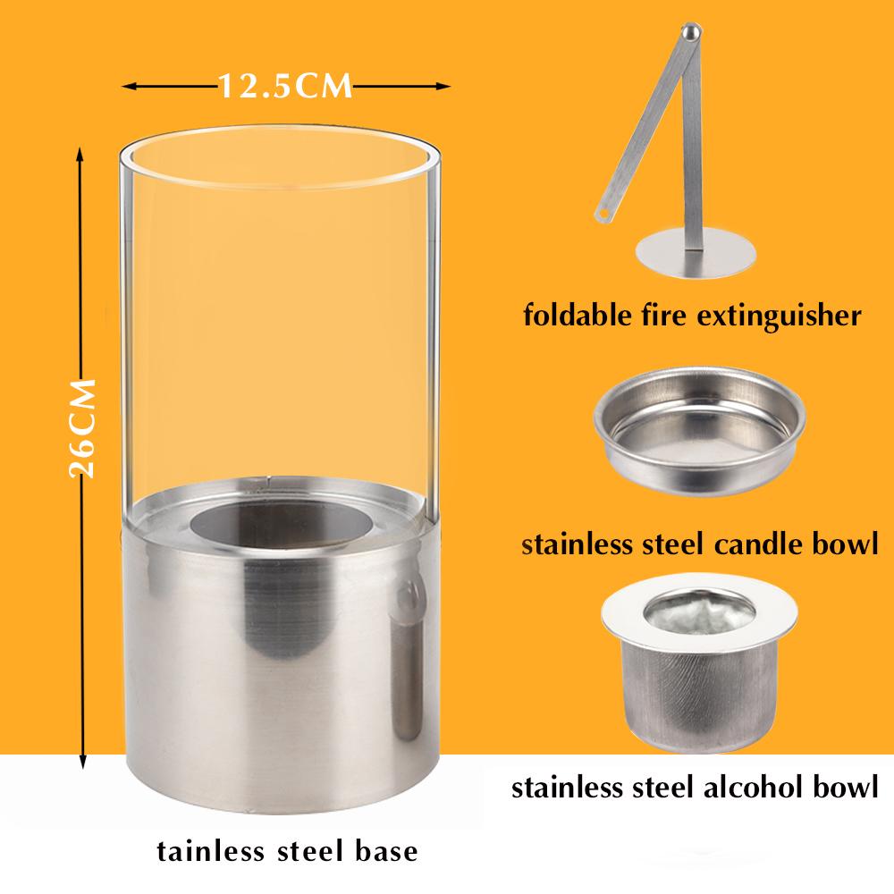 Party Decorative Table Fireplace Smokeless Ethanol Fire Pit Stainless Steel Base and Tempered Glass Two Use for Candle Holder