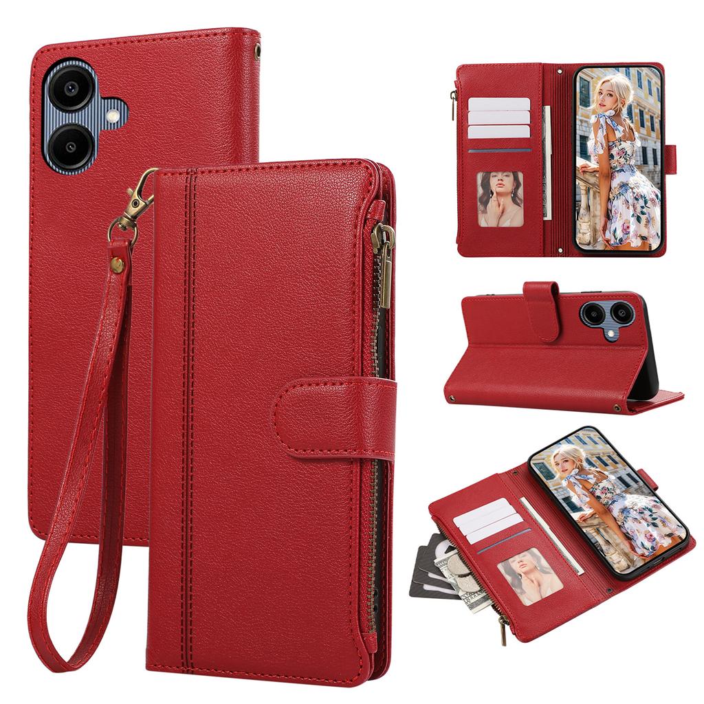 For Samsung Galaxy A06 4G Case Multi Card Slots Zipper Leather Phone Cover with Wrist Strap