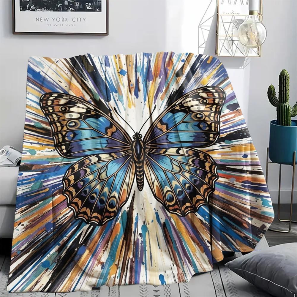 1Pc Butterfly Print Flannel Blanket, High quality Comfortable for All Seasons, Home Decor, Warmth and Comfort, Perfect for Christmas Gifts W35