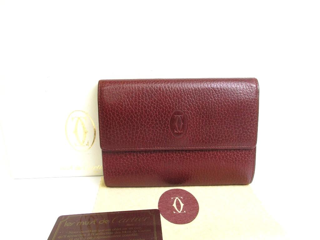

Authentic Cartier Must de Cartier Bordeaux Leather Trifold Wallet #a601 Refurbished
