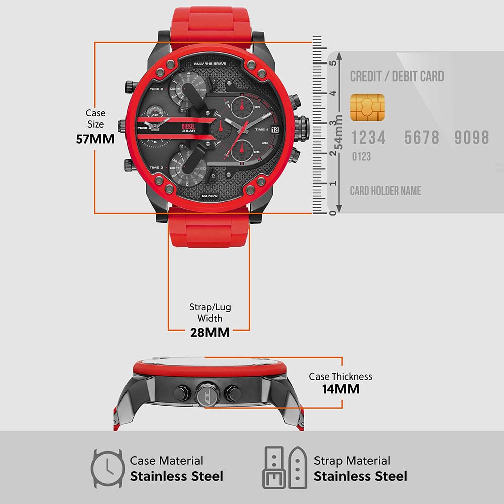 Relógio Diesel Daddy Envoltório de Silicone Vermelho Aço Inoxidável DZ7370 Masculino Sr.. 2.0 Multi-Movimento [Usado]
