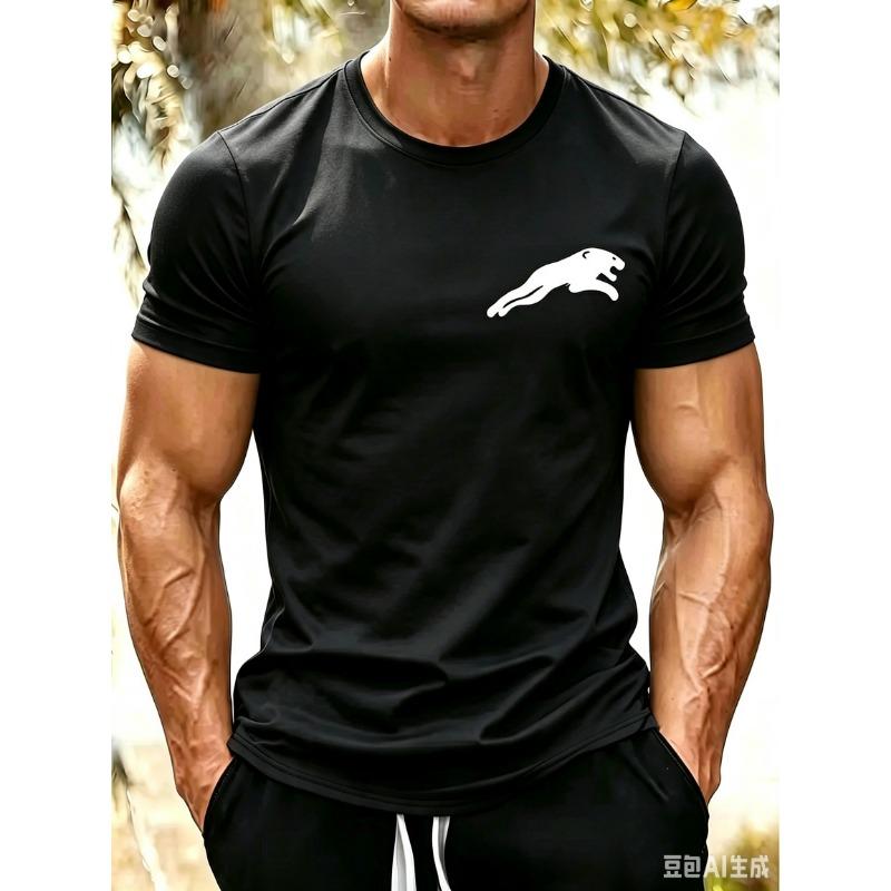 Fashionable New Black and White Minimalist Printed Short-sleeve T-shirt, Summer Casual Breathable and Comfortable Gym Sports Men's T-shirt