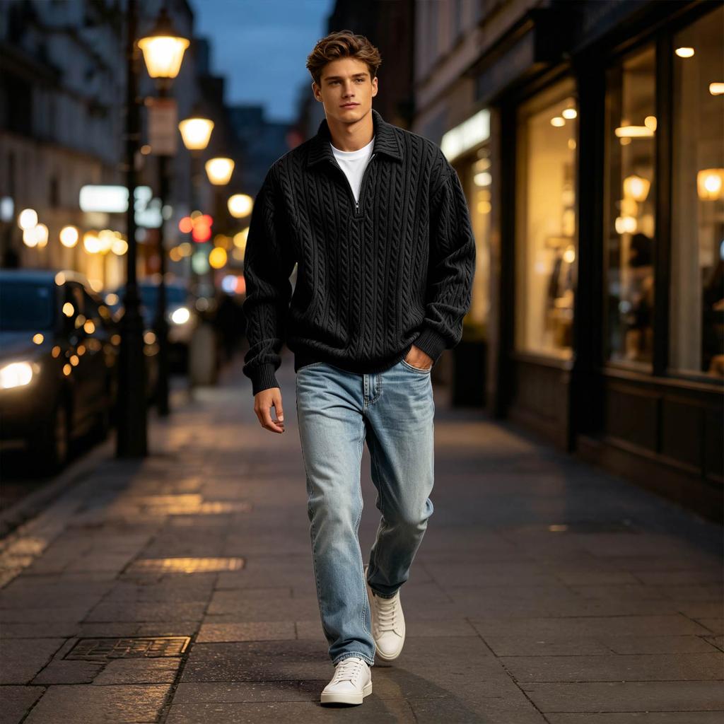 Men's 3D High Neck Half Zip Sweatshirt for Casual Wear