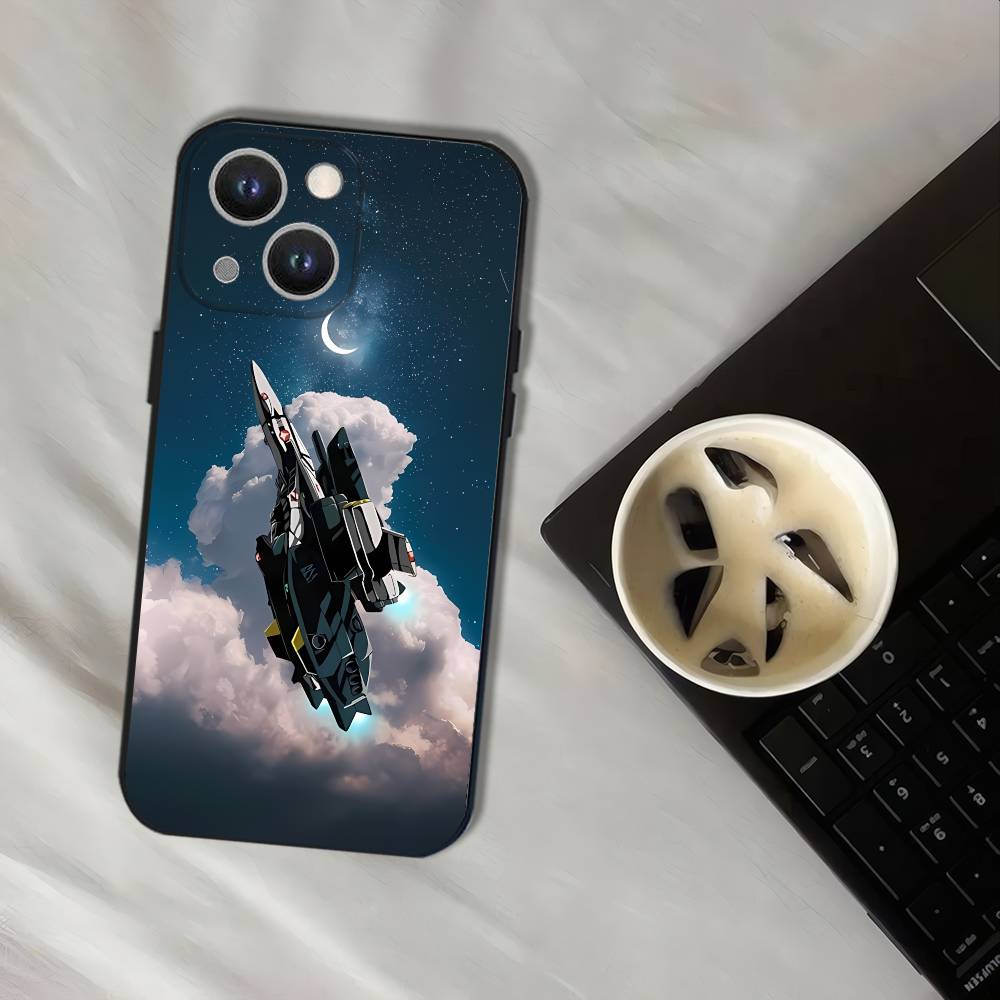 R-Robotech Macross Black Soft Cover Phone Case For iPhone 17,16,15,14,13,12,11,Pro,XS,Max,XR,Plus,E,SE4,Mini
