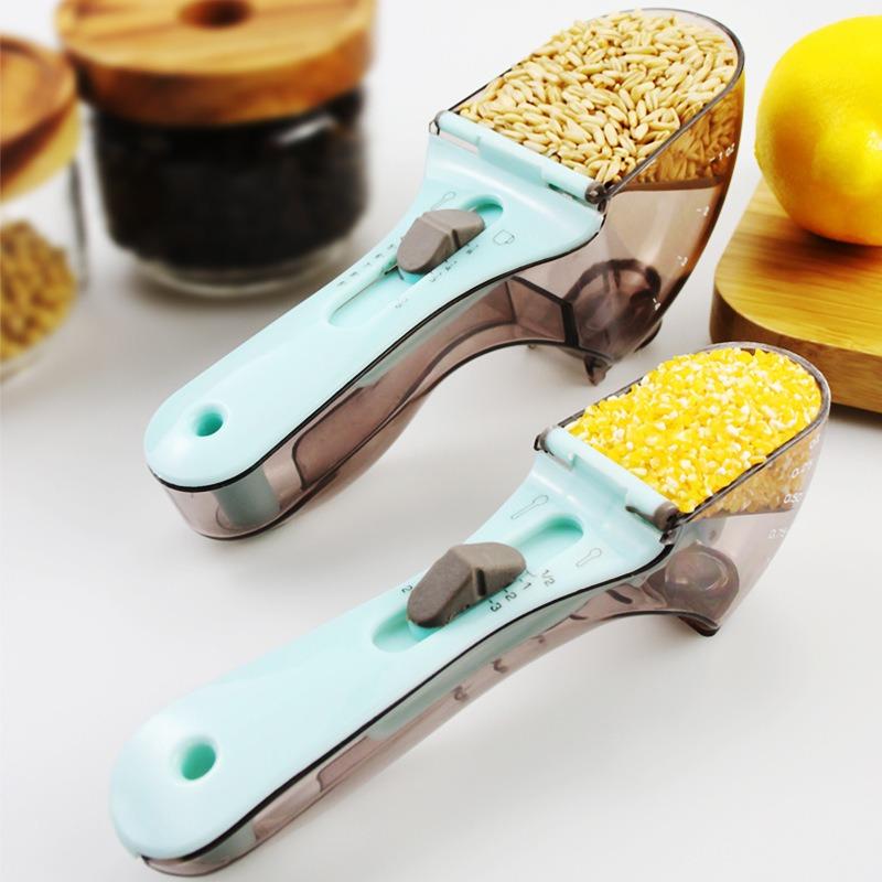 Plastic Measuring Spoon, Adjustable Measuring Spoon, Cup with Scale Kitchen Baking Tool Household Ounces