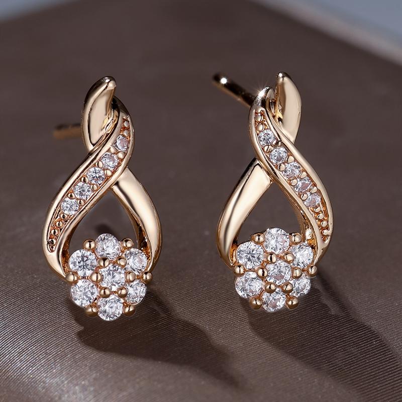 1 пара сережек-гвоздиков с цветочным узором из белого циркония для женщин и девочек — фото 2