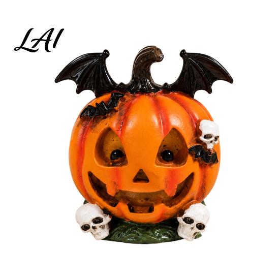 Vivid Skeleton Figurines Halloween Pumpkin Ghost Bat Skull Figurine Cute Resin Handcrafted Props Tabletop Ornaments for Home Party Shelf Mantels