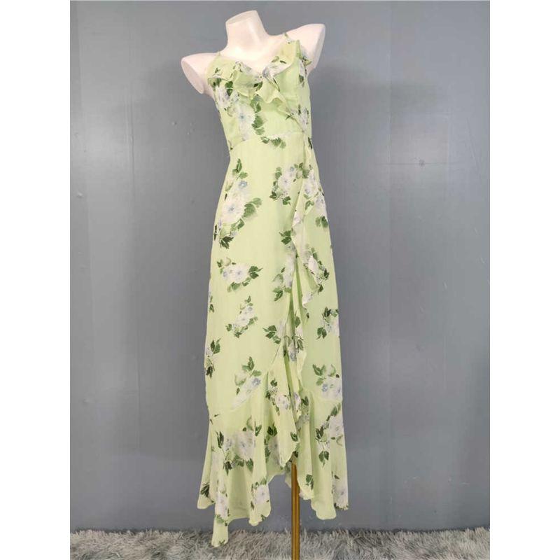 Export Summer New Suspender Exquisite Print Ruffles V Neck Holiday Lady Beautiful Fashion Special Dress