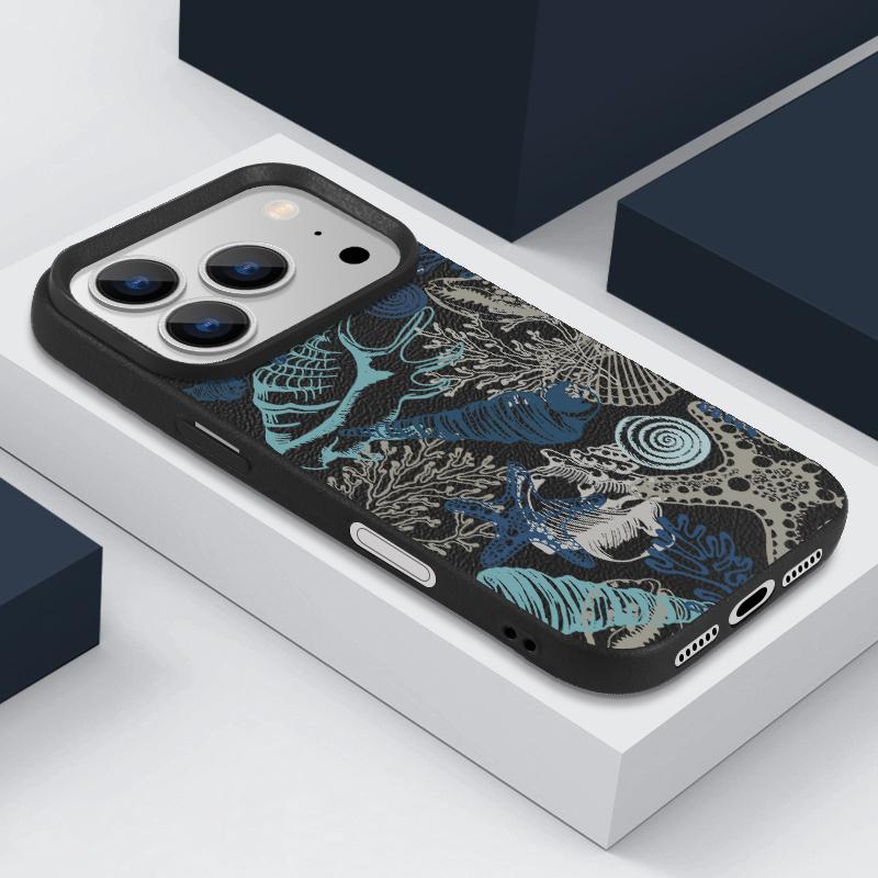 Trendy Ocean Style Whale Pattern Case For iPhone 17 16 Pro Max Luxury Leather Texture Matte Silicone Cover For iPhone 15 14 13 Pro Max 11 16e 17e