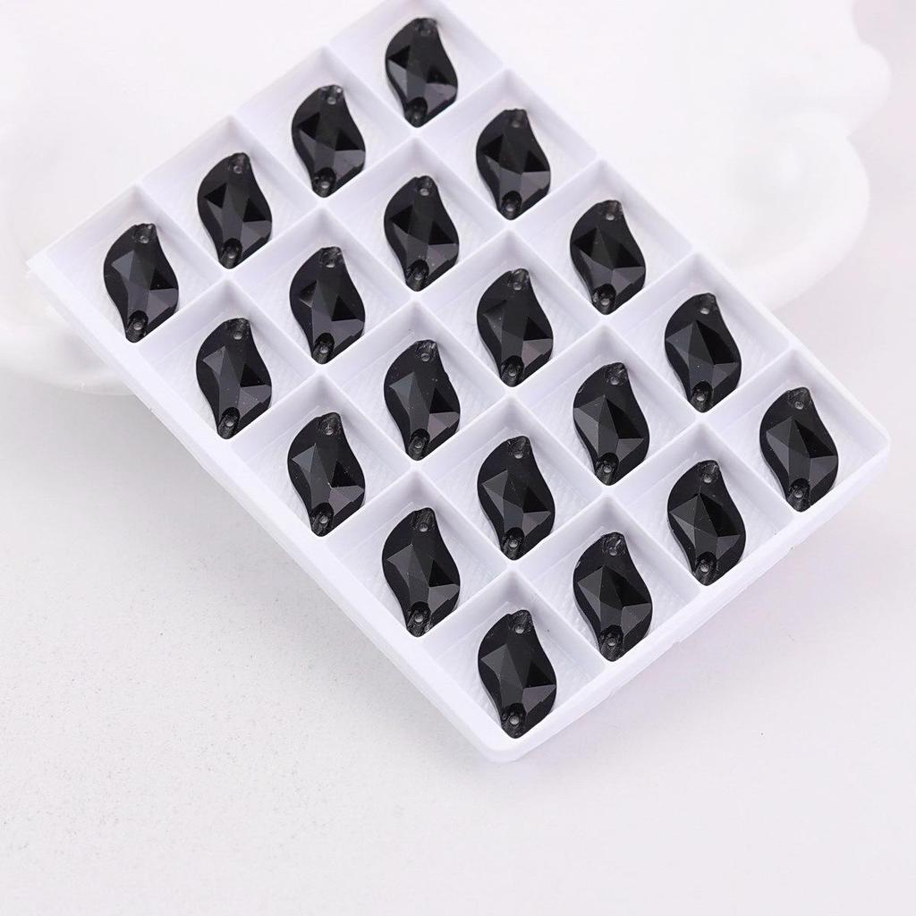 Black Flat Buckle Double Hole Hand-Sewn Crystal Glass DIY Accessories