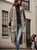 Plus Size Bohemian Color Block Cardigan Sweater - Stand-up Collar Knitwear for Women
