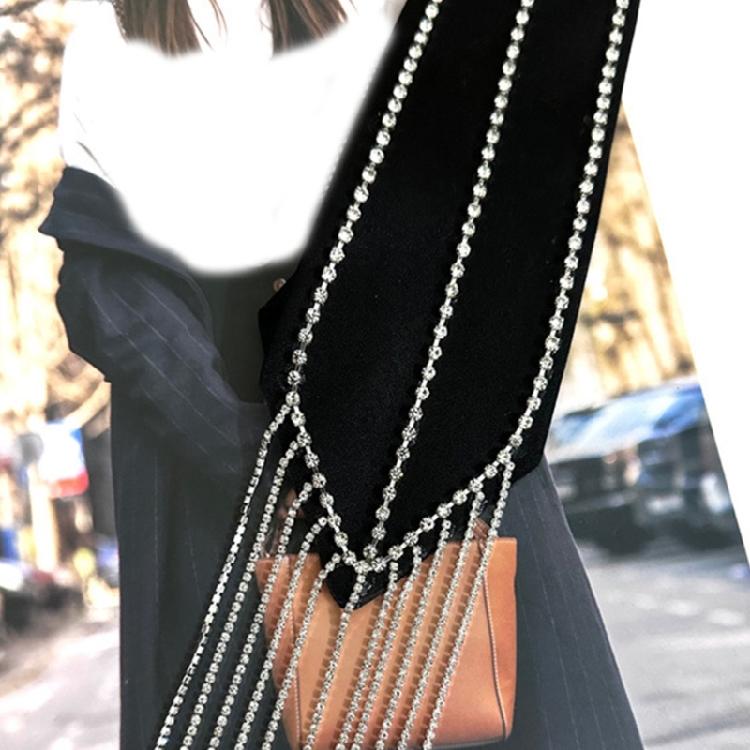 Student Pre Tied Neck Ties Preepy Look Pin Rhinestones Fringe Dark Tie Cravat Vintage Neck Wear Accessories