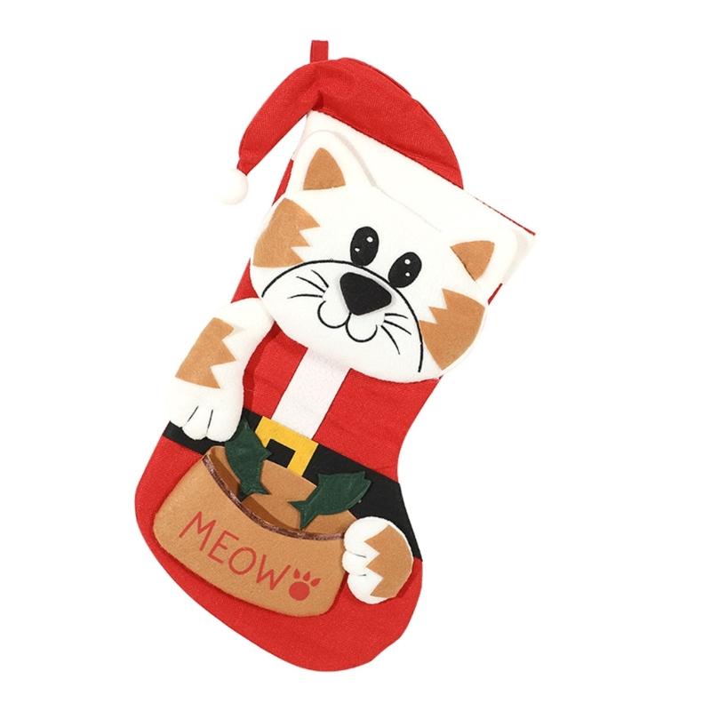 Holiday Dog/Cats Embroidery Sock Pet Lover s Delight Christmas Stocking with Cats/Dog for Festival Home Ambiances