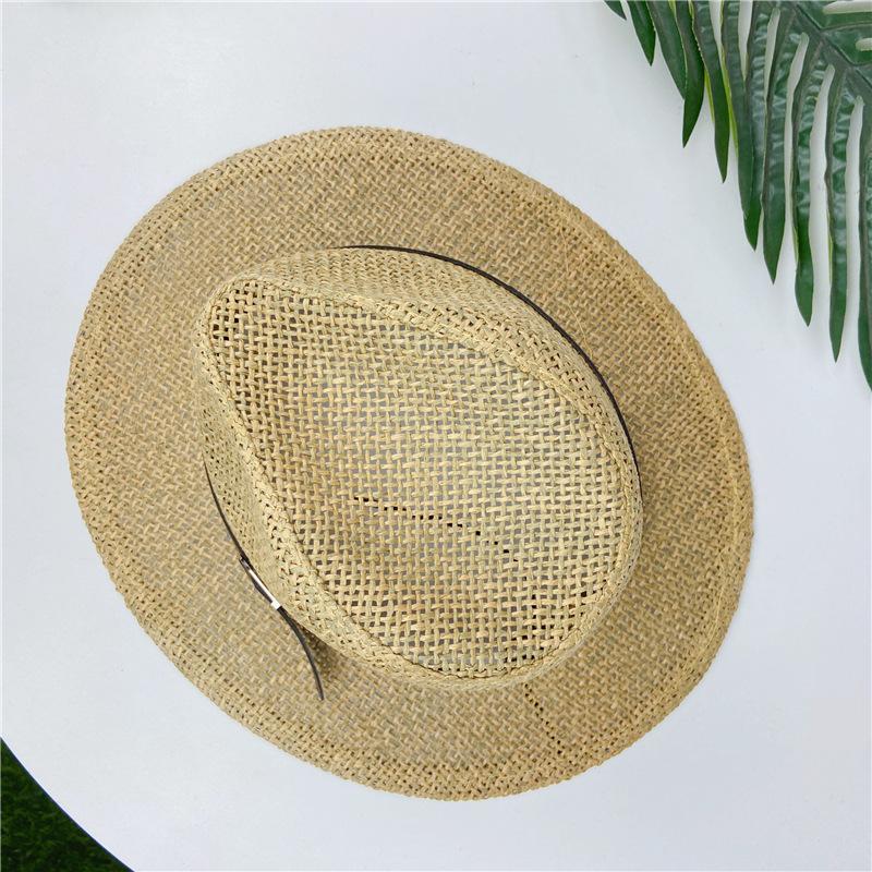 Summer Beach Leather Button Straw Hat Sun Hat Men's British Versatile Women's Hollow Sun Couple Jazz Hat