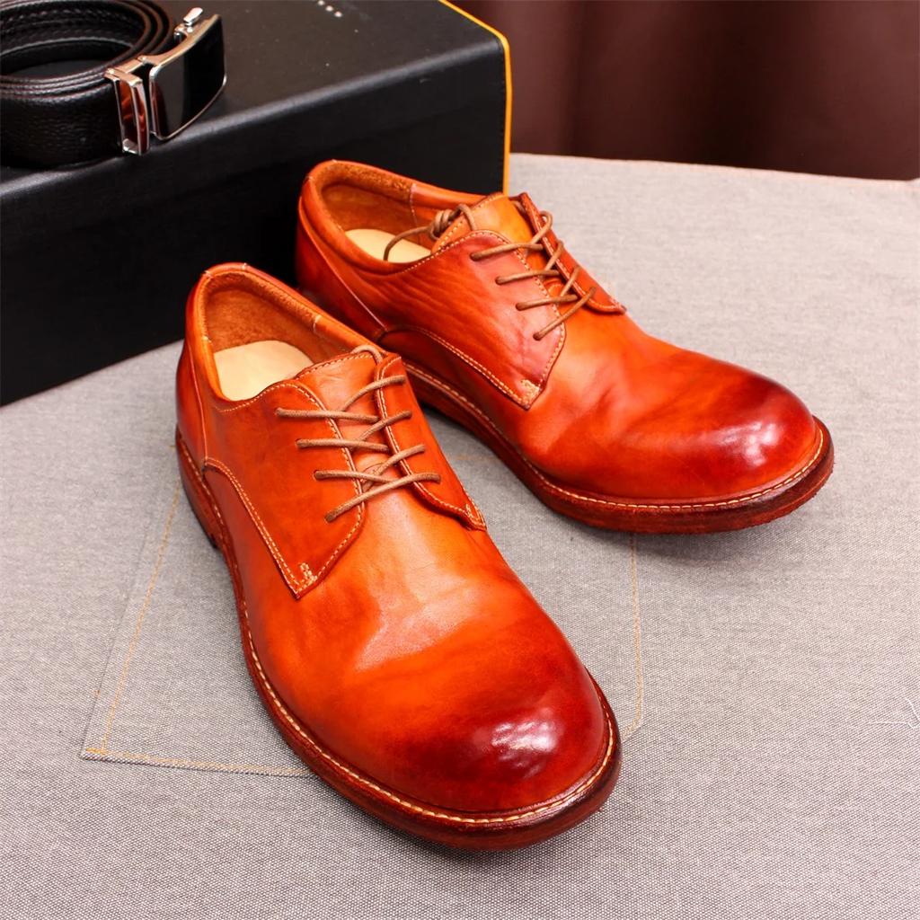 Fashion Men's Handmade Goodyear Sewn Derby Formal Shoes Soft Genuine Leather round Toe Comfortable Non-Slip Casual Shoes