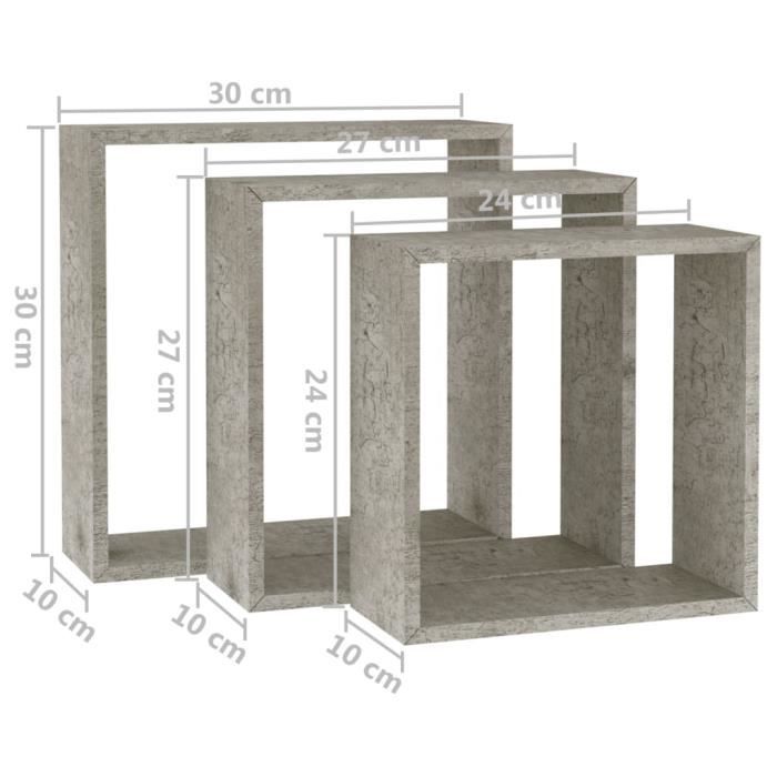 VidaXL Étagères murales sous forme de cube 3 pcs Gris béton