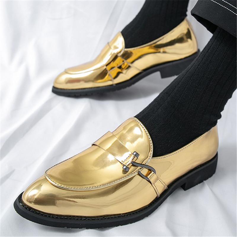 Gold Green White Pointed Patent Leather Casual Shoes For Men Brand Designer Monk Strap Loafers Wedding Dress Homecoming Footwear