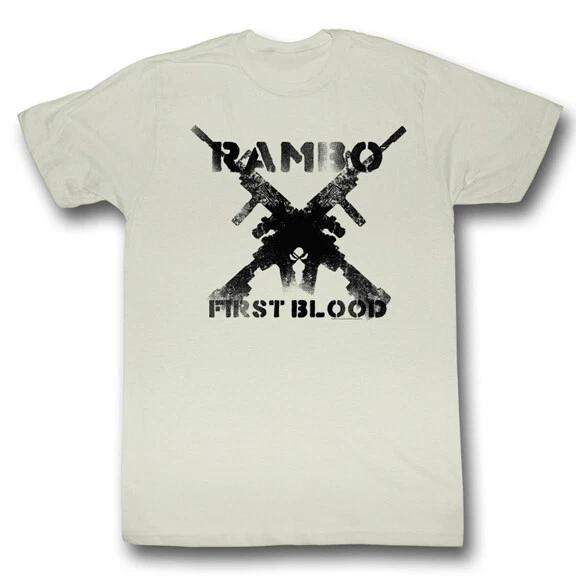 Rambo First Blood Crossed Machine Guns Men s T Shirt 80 s Movie Merch L