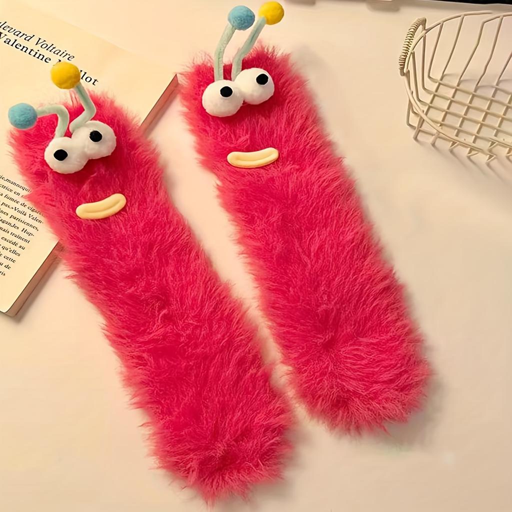 Cute Plush Socks - Soft Warm Winter Socks with Cartoon Design, Hand Washable, Multi-Color, Cozy Indoor & Outdoor Footwear