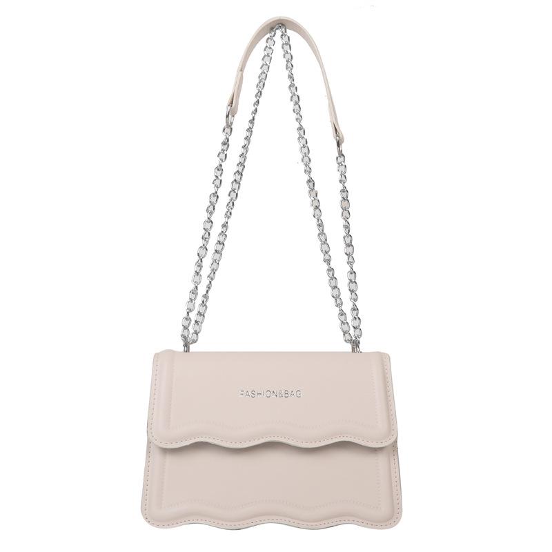 Korean Style Small Square Women's Crossbody Bag - 2025 Solid Color, Wave Pattern, Chain Shoulder, Simple Fashion.