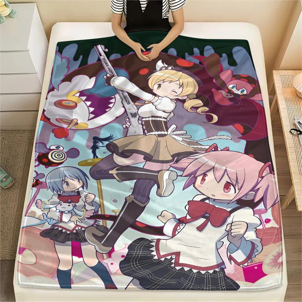 1PC Puella Magi Madoka Magica Print Flannel Blanket, High Quality All Seasons, Home Decor, Warmth and Comfort, Perfect for Christmas Gifts
