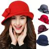 Hat Female Elegant Retro Woolen Top Hat Crimped Bow Fashion Basin Hat Big Head Circumference Felt Hat